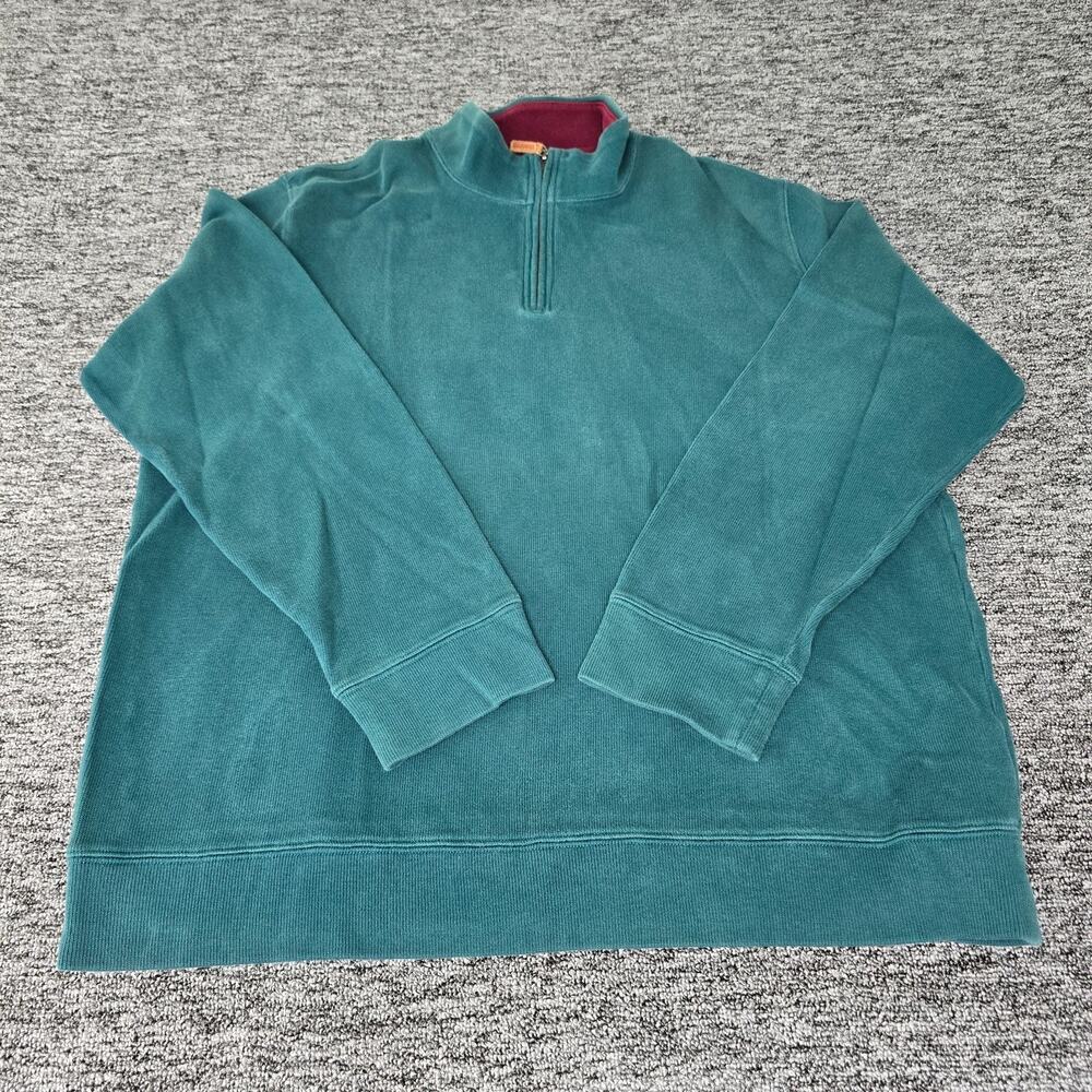 Lands' End 1/4 Zip Ribbed Pullover Sweater Men's XLT 46-48 Teal & Burgundy
